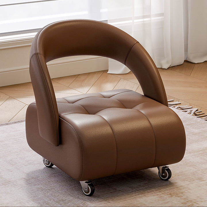 Modern Minimalist Faux Leather Plywood Rectangular Mobile Low Stool With Backrest For Entryway &amp; Living Room