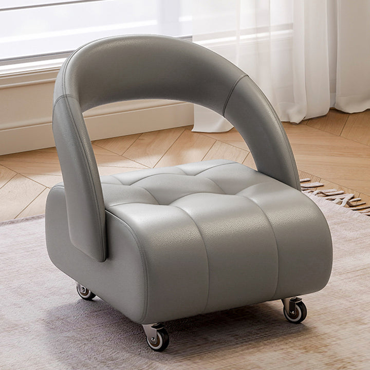 Modern Minimalist Faux Leather Plywood Rectangular Mobile Low Stool With Backrest For Entryway &amp; Living Room
