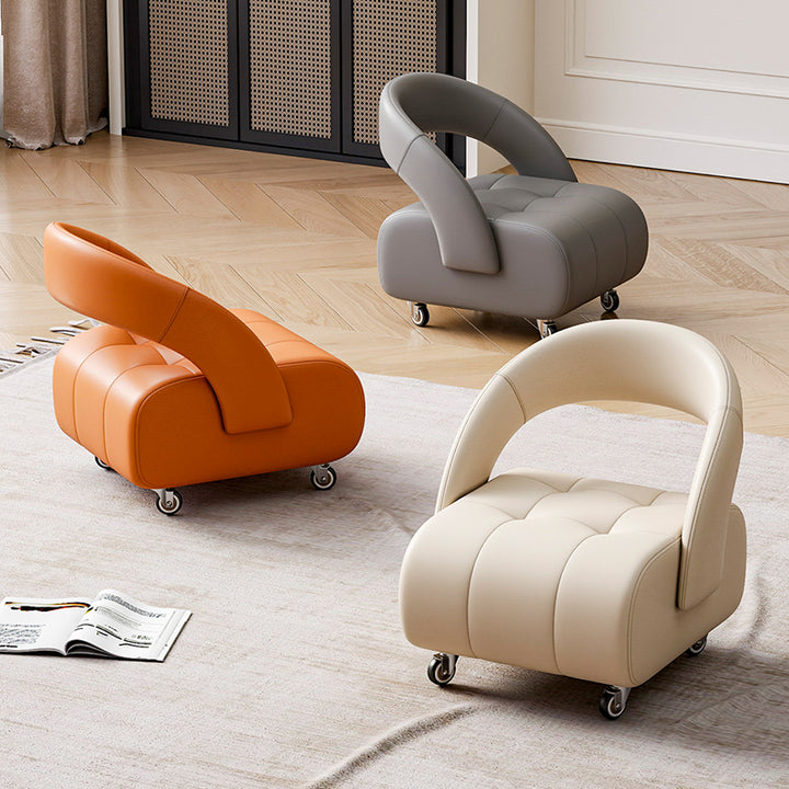 Modern Minimalist Faux Leather Plywood Rectangular Mobile Low Stool With Backrest For Entryway &amp; Living Room