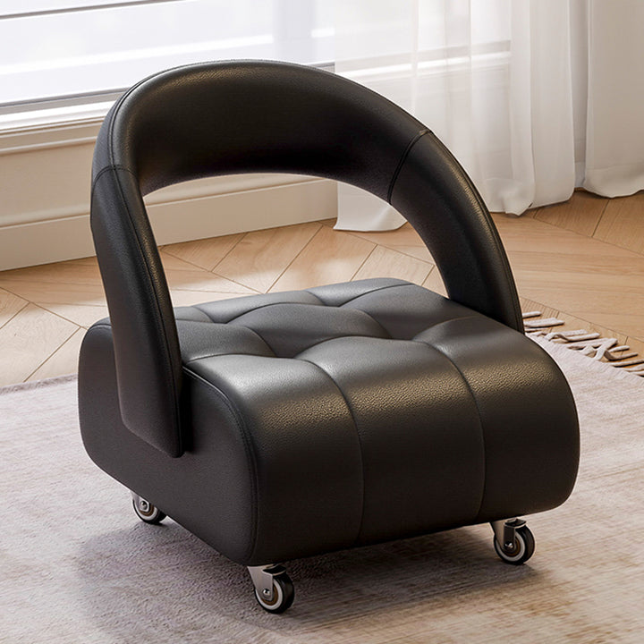 Modern Minimalist Faux Leather Plywood Rectangular Mobile Low Stool With Backrest For Entryway &amp; Living Room