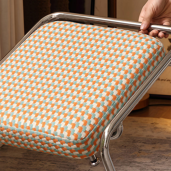 Zeitgenössischer, retro-inspirierter, mit Eisen und Leinenstoff gepolsterter rechteckiger Schminkhocker für das Schlafzimmer 