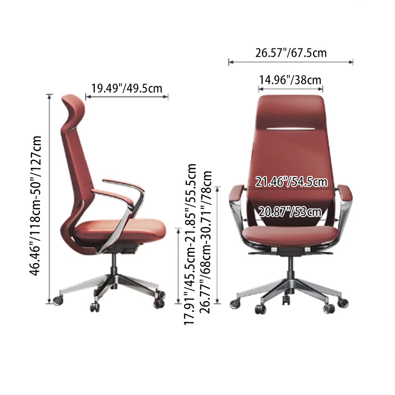 Moderner luxuriöser ergonomischer Schreibtischstuhl aus Sperrholz, Aluminiumlegierung, Nylon, Echtleder und Kunstleder mit Drehrollen, Höhenverstellung, Kopfstütze und Armlehnen für das Homeoffice 