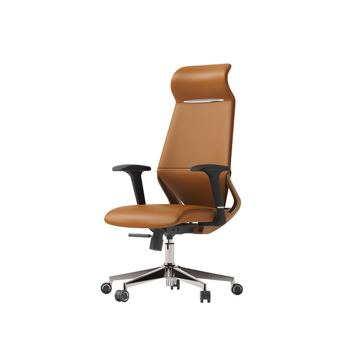 Moderner luxuriöser ergonomischer Schreibtischstuhl aus Sperrholz, Aluminiumlegierung, Nylon, Echtleder und Kunstleder mit Drehrollen, Höhenverstellung, Kopfstütze und Armlehnen für das Homeoffice 