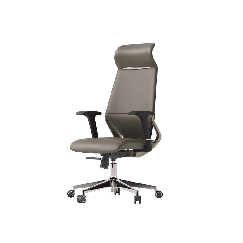 Moderner luxuriöser ergonomischer Schreibtischstuhl aus Sperrholz, Aluminiumlegierung, Nylon, Echtleder und Kunstleder mit Drehrollen, Höhenverstellung, Kopfstütze und Armlehnen für das Homeoffice 