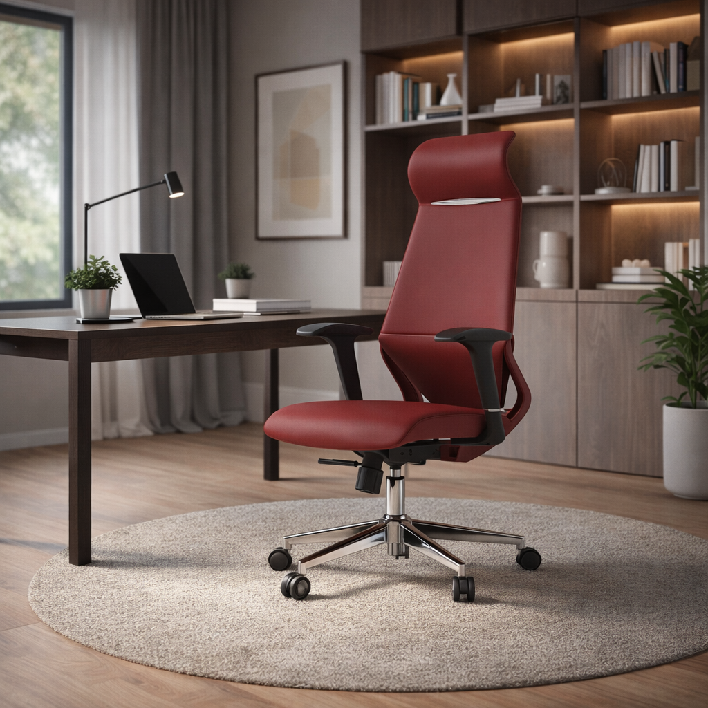Moderner luxuriöser ergonomischer Schreibtischstuhl aus Sperrholz, Aluminiumlegierung, Nylon, Echtleder und Kunstleder mit Drehrollen, Höhenverstellung, Kopfstütze und Armlehnen für das Homeoffice 