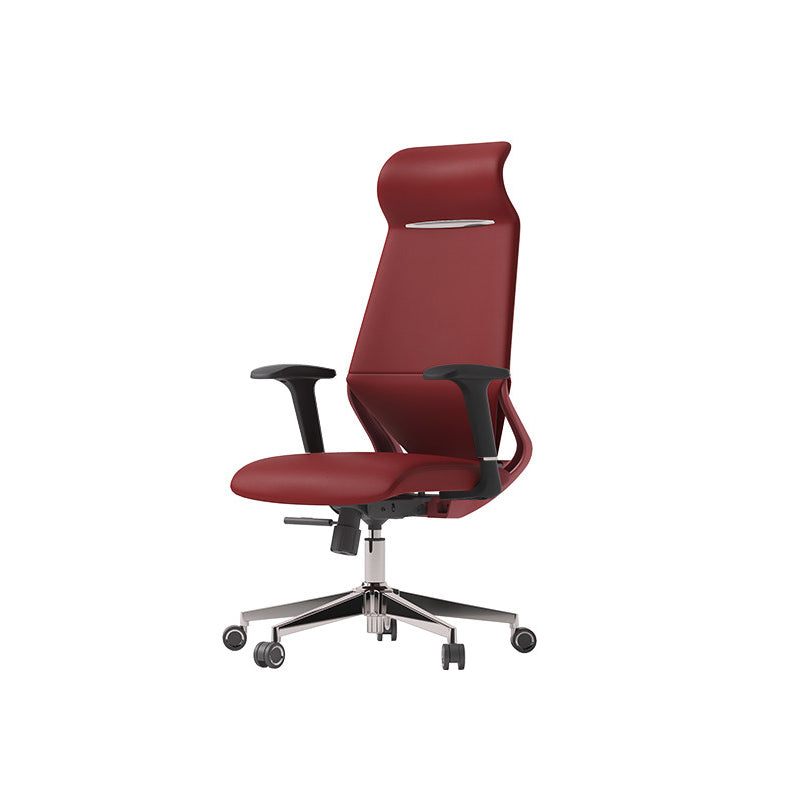 Moderner luxuriöser ergonomischer Schreibtischstuhl aus Sperrholz, Aluminiumlegierung, Nylon, Echtleder und Kunstleder mit Drehrollen, Höhenverstellung, Kopfstütze und Armlehnen für das Homeoffice 
