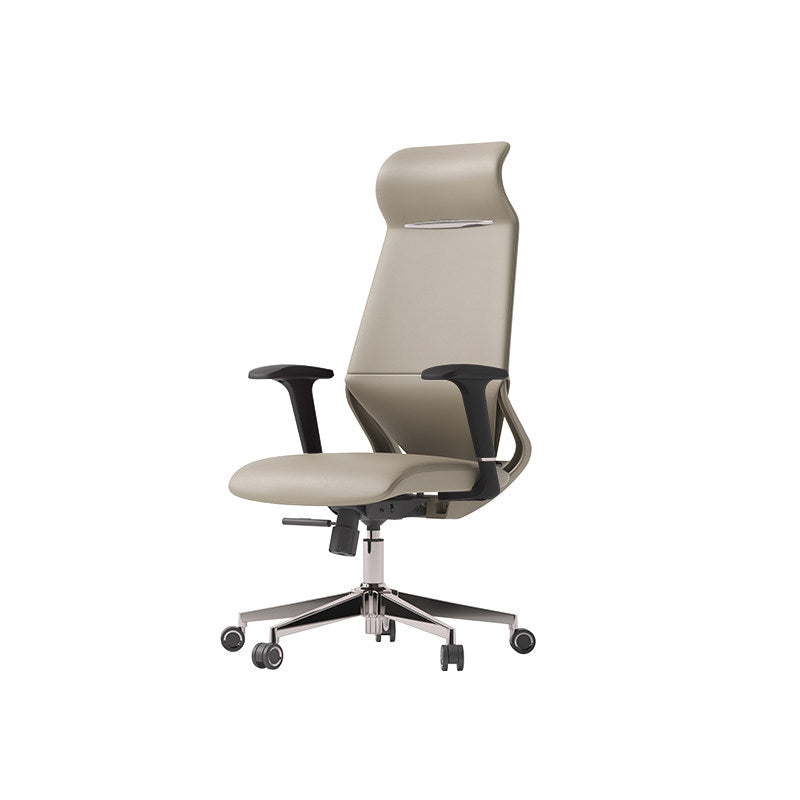 Moderner luxuriöser ergonomischer Schreibtischstuhl aus Sperrholz, Aluminiumlegierung, Nylon, Echtleder und Kunstleder mit Drehrollen, Höhenverstellung, Kopfstütze und Armlehnen für das Homeoffice 