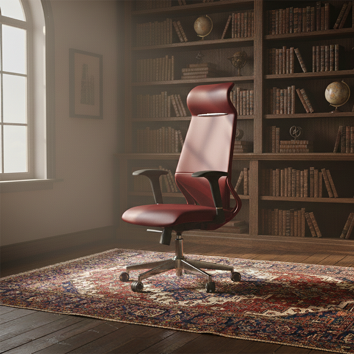 Moderner luxuriöser ergonomischer Schreibtischstuhl aus Sperrholz, Aluminiumlegierung, Nylon, Echtleder und Kunstleder mit Drehrollen, Höhenverstellung, Kopfstütze und Armlehnen für das Homeoffice 