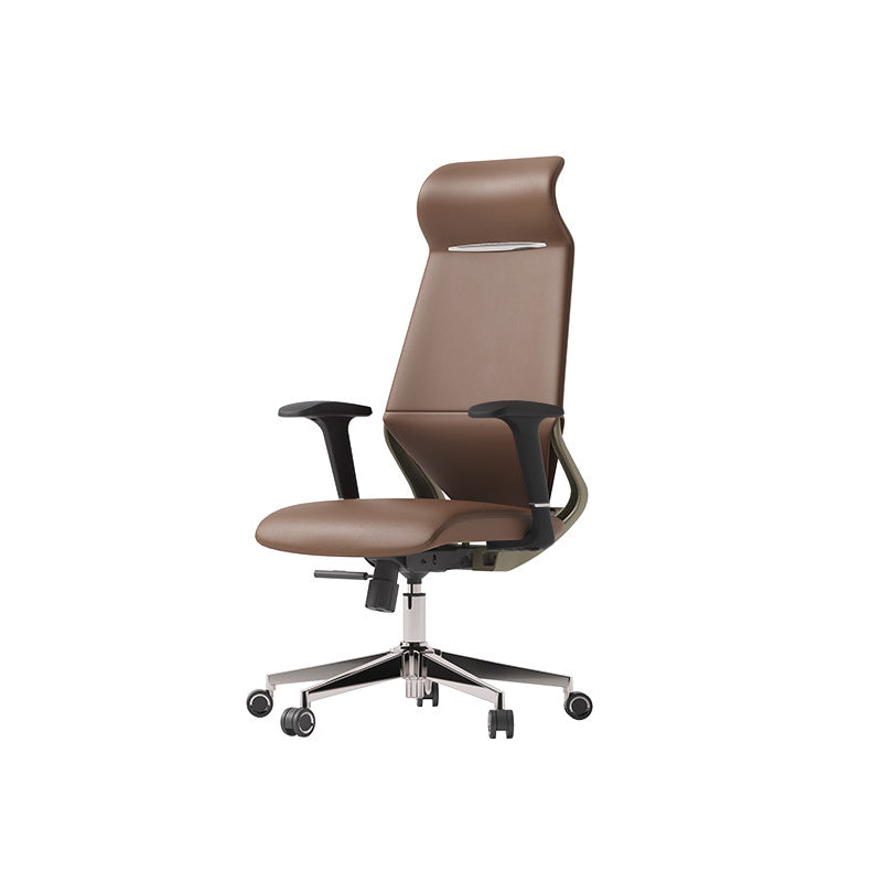 Moderner luxuriöser ergonomischer Schreibtischstuhl aus Sperrholz, Aluminiumlegierung, Nylon, Echtleder und Kunstleder mit Drehrollen, Höhenverstellung, Kopfstütze und Armlehnen für das Homeoffice 