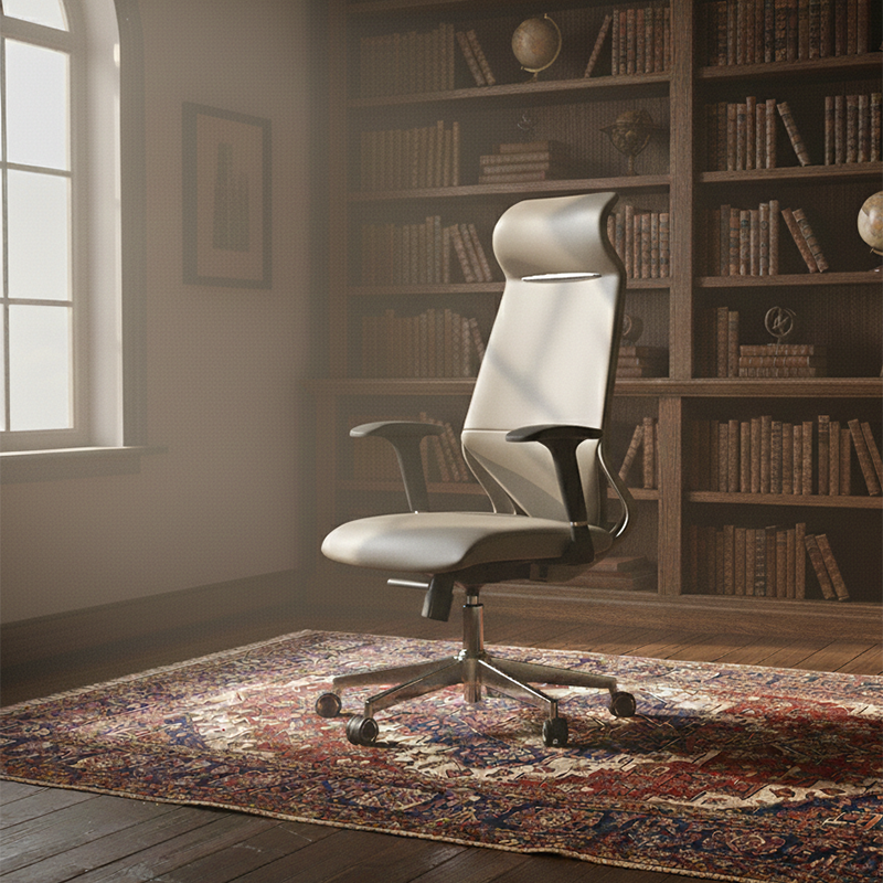 Moderner luxuriöser ergonomischer Schreibtischstuhl aus Sperrholz, Aluminiumlegierung, Nylon, Echtleder und Kunstleder mit Drehrollen, Höhenverstellung, Kopfstütze und Armlehnen für das Homeoffice 