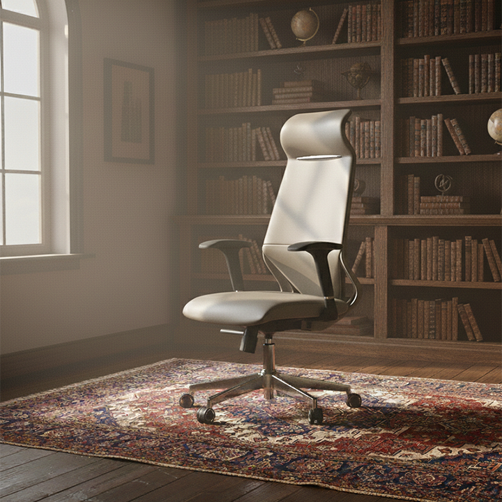 Moderner luxuriöser ergonomischer Schreibtischstuhl aus Sperrholz, Aluminiumlegierung, Nylon, Echtleder und Kunstleder mit Drehrollen, Höhenverstellung, Kopfstütze und Armlehnen für das Homeoffice 