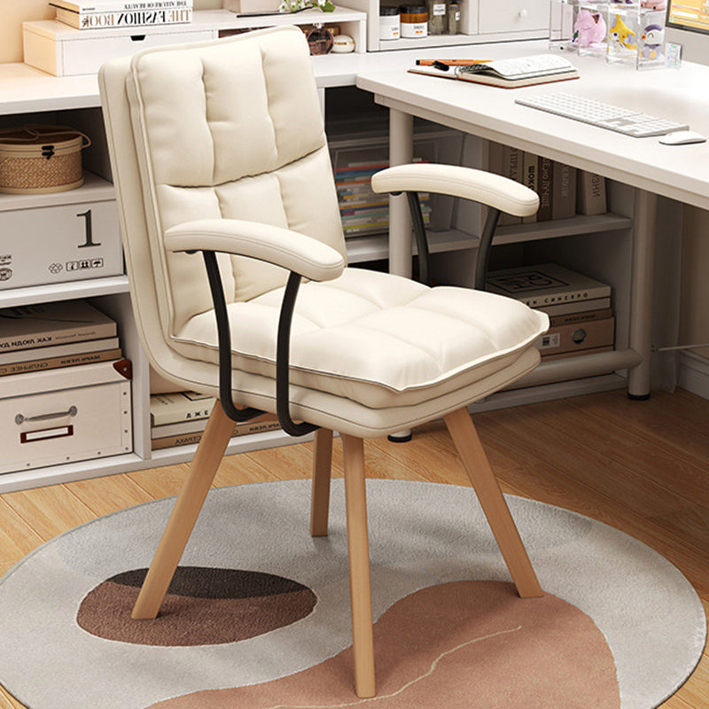 Chaise de bureau pivotante moderne minimaliste en bois massif et fer, revêtue de faux cuir, avec dossier et accoudoirs, pour bureau à domicile et chambre 