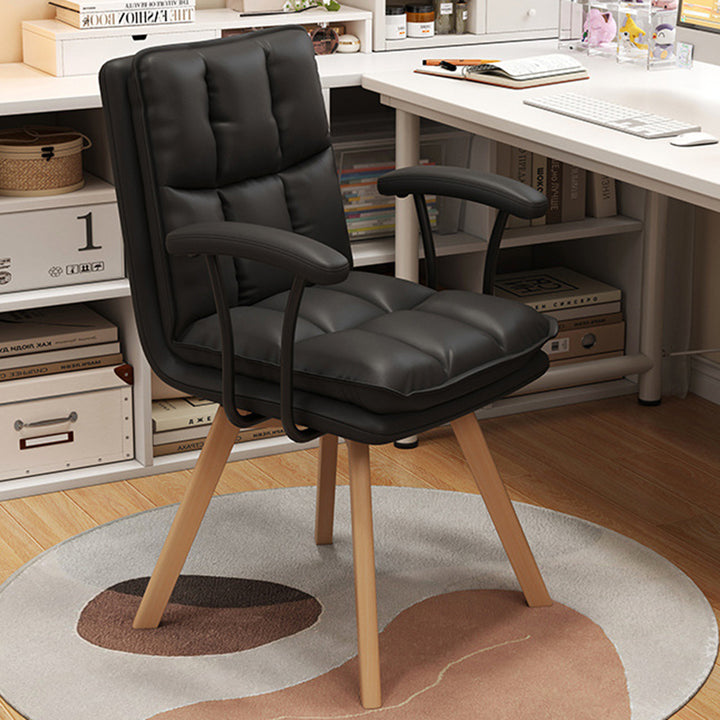 Chaise de bureau pivotante moderne minimaliste en bois massif et fer, revêtue de faux cuir, avec dossier et accoudoirs, pour bureau à domicile et chambre 