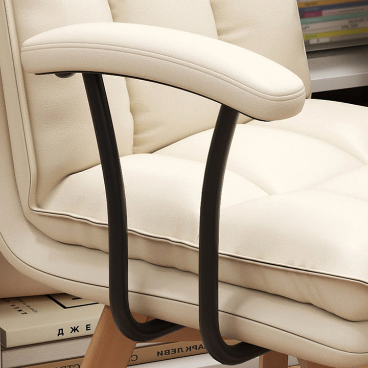 Chaise de bureau pivotante moderne minimaliste en bois massif et fer, revêtue de faux cuir, avec dossier et accoudoirs, pour bureau à domicile et chambre 