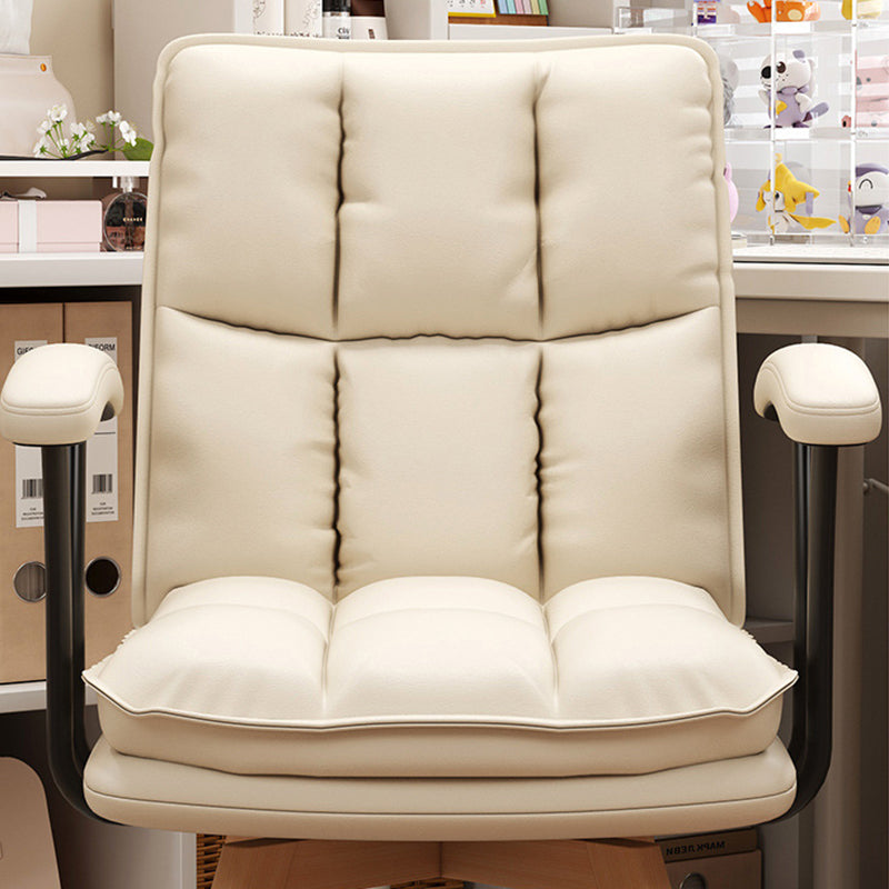 Chaise de bureau pivotante moderne minimaliste en bois massif et fer, revêtue de faux cuir, avec dossier et accoudoirs, pour bureau à domicile et chambre 