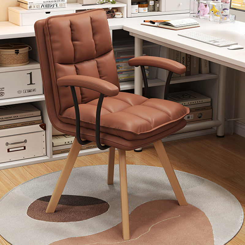 Chaise de bureau pivotante moderne minimaliste en bois massif et fer, revêtue de faux cuir, avec dossier et accoudoirs, pour bureau à domicile et chambre 