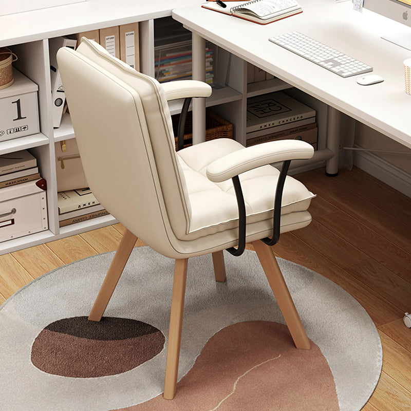 Chaise de bureau pivotante moderne minimaliste en bois massif et fer, revêtue de faux cuir, avec dossier et accoudoirs, pour bureau à domicile et chambre 