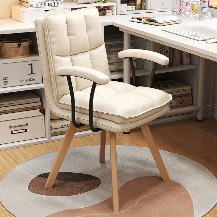 Chaise de bureau pivotante moderne minimaliste en bois massif et fer, revêtue de faux cuir, avec dossier et accoudoirs, pour bureau à domicile et chambre 