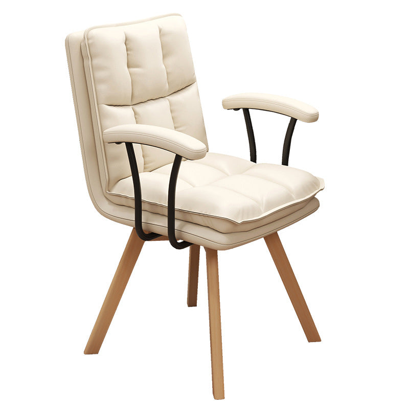 Chaise de bureau pivotante moderne minimaliste en bois massif et fer, revêtue de faux cuir, avec dossier et accoudoirs, pour bureau à domicile et chambre 