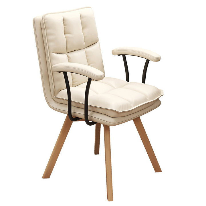 Chaise de bureau pivotante moderne minimaliste en bois massif et fer, revêtue de faux cuir, avec dossier et accoudoirs, pour bureau à domicile et chambre 
