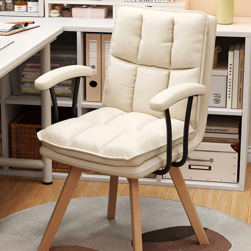 Chaise de bureau pivotante moderne minimaliste en bois massif et fer, revêtue de faux cuir, avec dossier et accoudoirs, pour bureau à domicile et chambre 