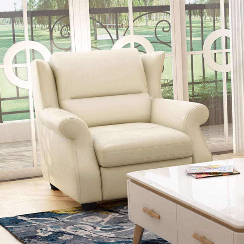Chaise d’appoint moderne en cuir de luxe et bois massif avec dossier ergonomique et accoudoirs pour salon et chambre 