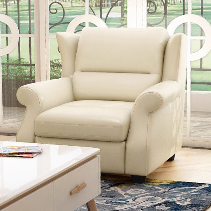 Chaise d’appoint moderne en cuir de luxe et bois massif avec dossier ergonomique et accoudoirs pour salon et chambre 