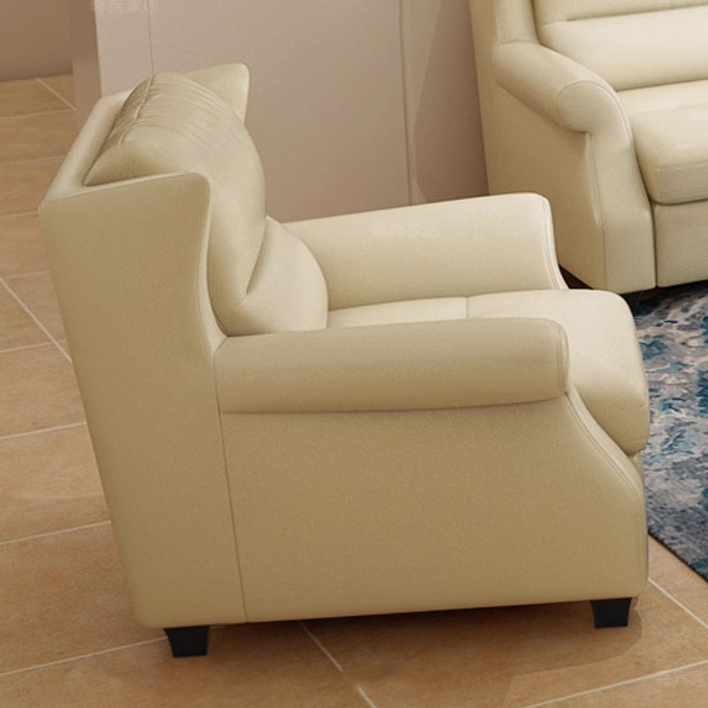 Chaise d’appoint moderne en cuir de luxe et bois massif avec dossier ergonomique et accoudoirs pour salon et chambre 