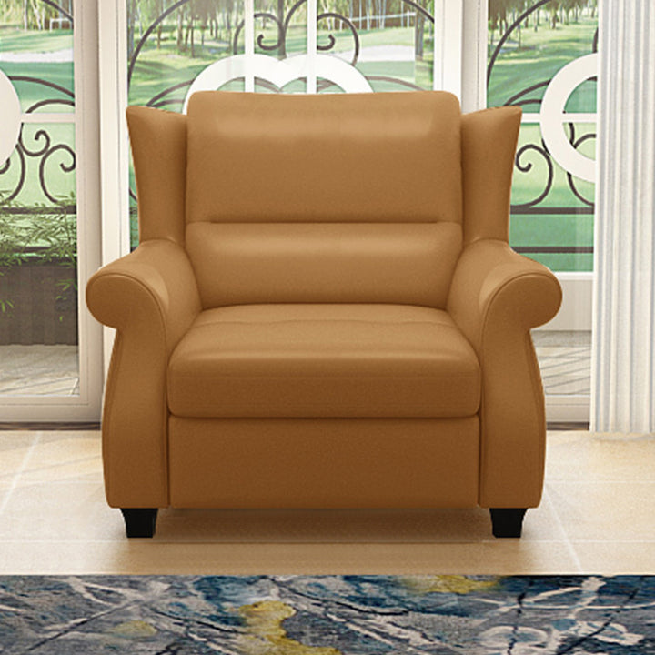 Chaise d’appoint moderne en cuir de luxe et bois massif avec dossier ergonomique et accoudoirs pour salon et chambre 