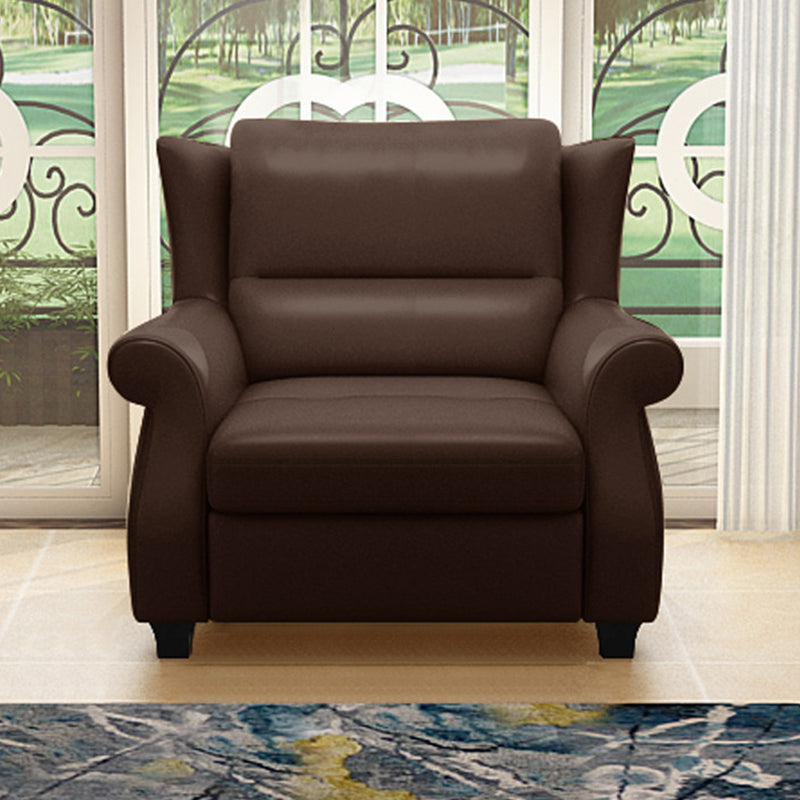 Chaise d’appoint moderne en cuir de luxe et bois massif avec dossier ergonomique et accoudoirs pour salon et chambre 