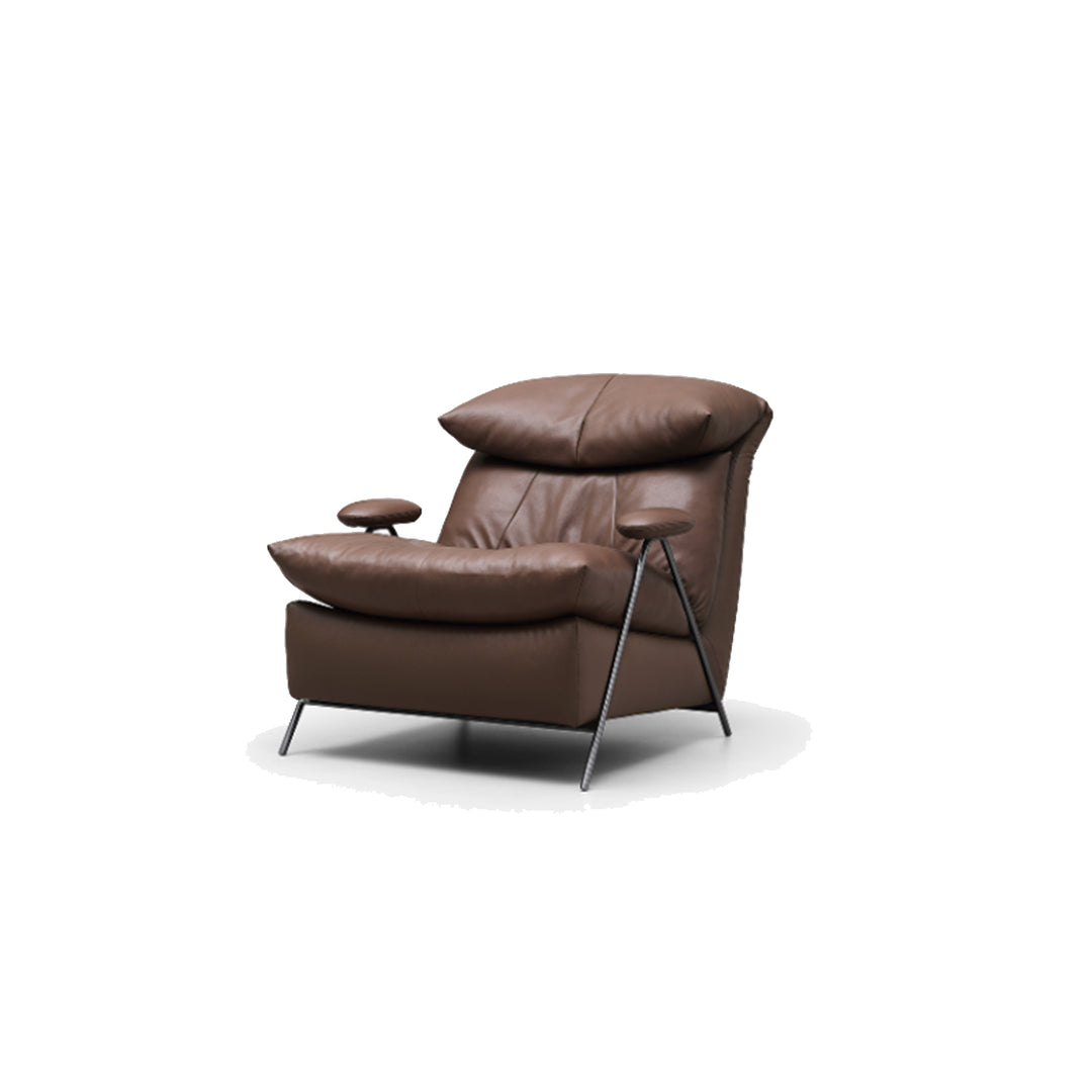 Modern Luxury Solid Wood Black Titanium Genuine Leather Fabric Soft Upholstered Accent Chair With Arms And Backrest For Living Room