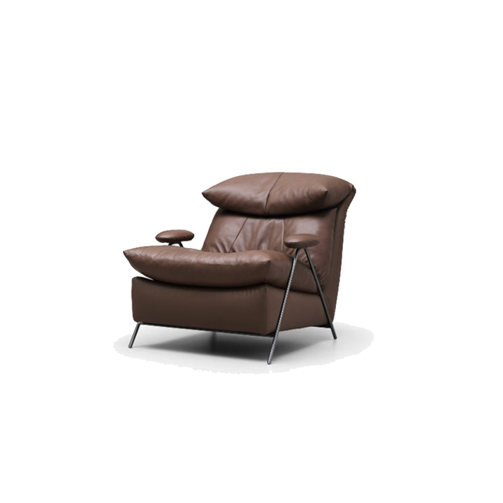 Modern Luxury Solid Wood Black Titanium Genuine Leather Fabric Soft Upholstered Accent Chair With Arms And Backrest For Living Room