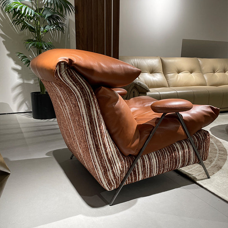Modern Luxury Solid Wood Black Titanium Genuine Leather Fabric Soft Upholstered Accent Chair With Arms And Backrest For Living Room