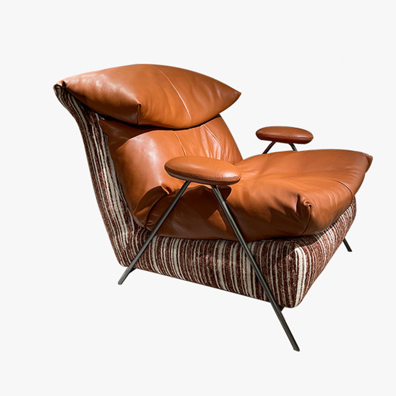 Modern Luxury Solid Wood Black Titanium Genuine Leather Fabric Soft Upholstered Accent Chair With Arms And Backrest For Living Room