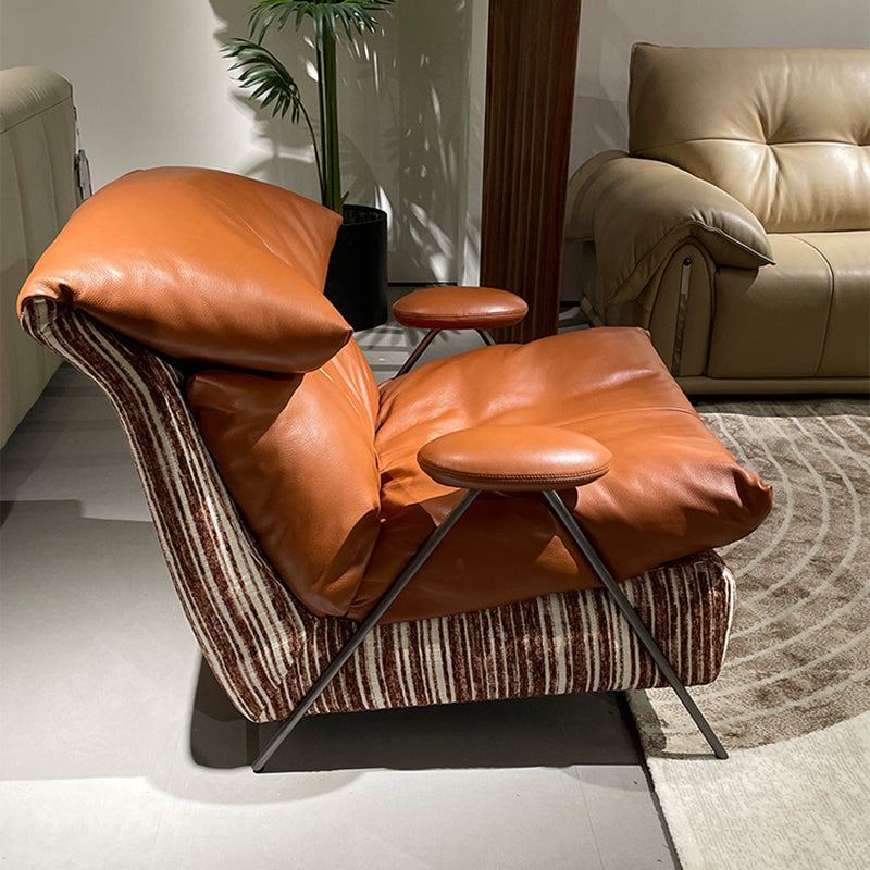 Modern Luxury Solid Wood Black Titanium Genuine Leather Fabric Soft Upholstered Accent Chair With Arms And Backrest For Living Room