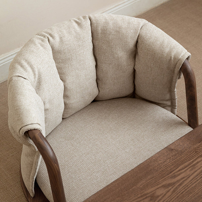 Traditional Chinese Solid Wood Linen Low Accent Chair With Rounded Arms Cushioned Seat &amp; Backrest For Living Room &amp; Bedroom