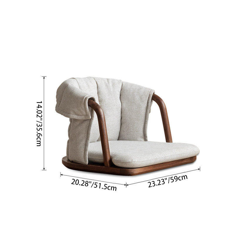 Traditional Chinese Solid Wood Linen Low Accent Chair With Rounded Arms Cushioned Seat &amp; Backrest For Living Room &amp; Bedroom