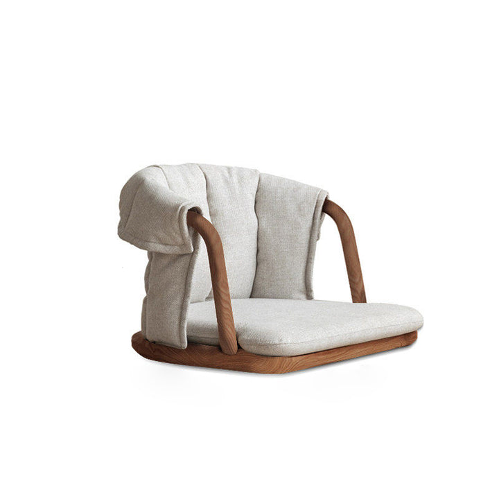 Traditional Chinese Solid Wood Linen Low Accent Chair With Rounded Arms Cushioned Seat &amp; Backrest For Living Room &amp; Bedroom