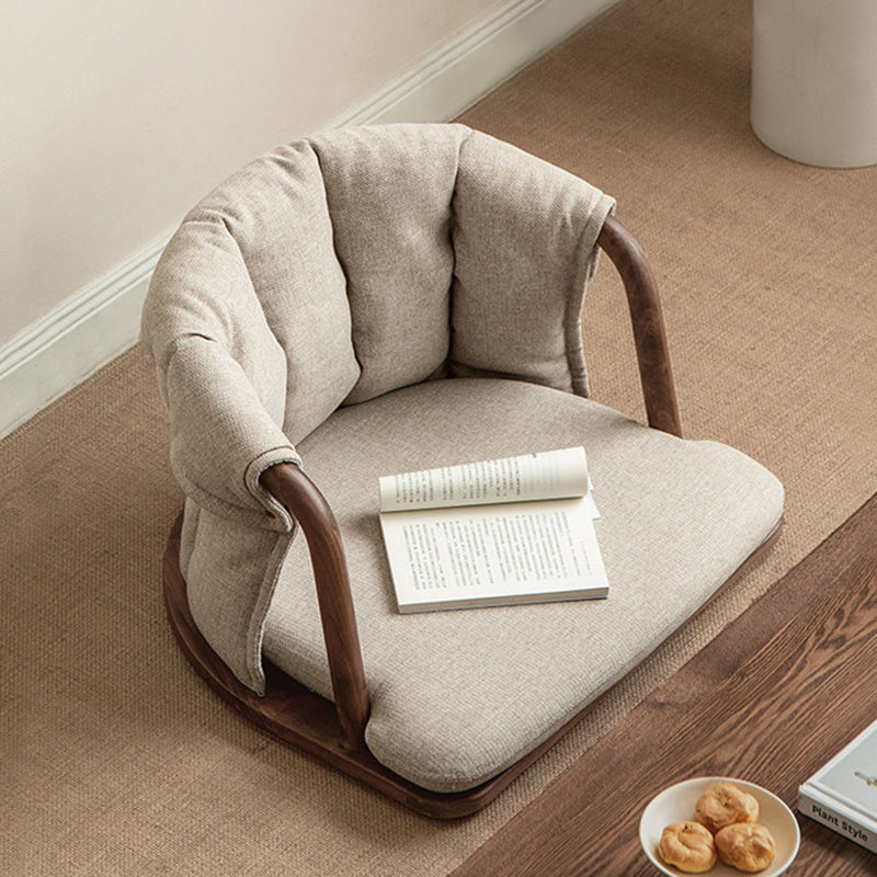 Traditional Chinese Solid Wood Linen Low Accent Chair With Rounded Arms Cushioned Seat &amp; Backrest For Living Room &amp; Bedroom