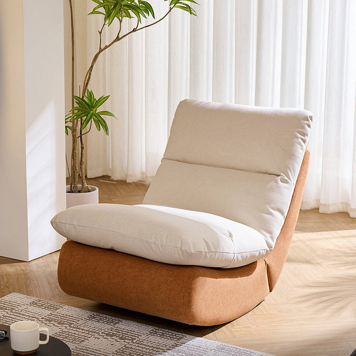 Fauteuil à bascule rectangulaire moderne minimaliste en bois massif et contreplaqué, similicuir et tissu, avec design pliable et amovible pour salon et chambre à coucher 