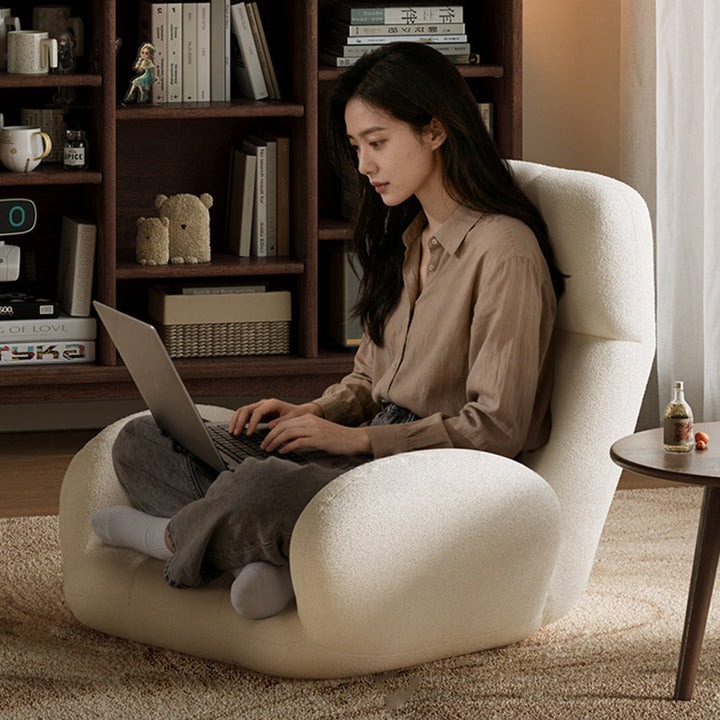 Sillón decorativo rectangular moderno y minimalista de acero y tela sherpa con respaldo y reposabrazos ajustables para dormitorio 