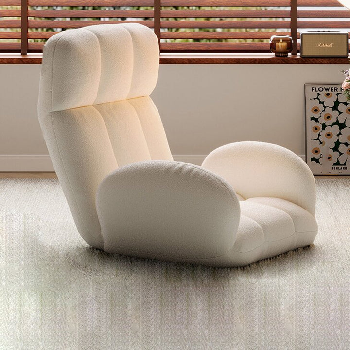 Sillón decorativo rectangular moderno y minimalista de acero y tela sherpa con respaldo y reposabrazos ajustables para dormitorio 