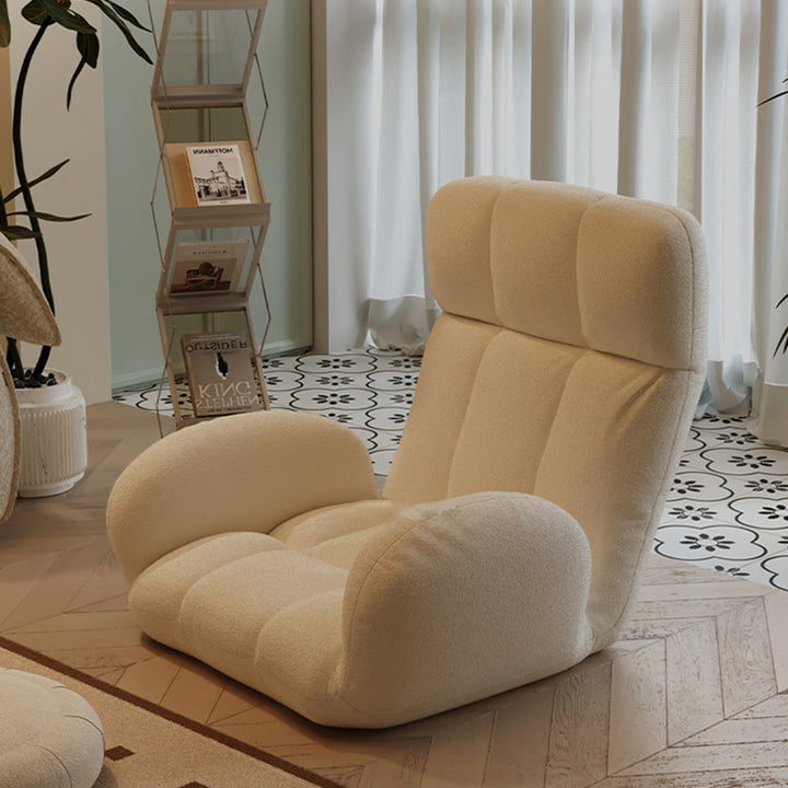 Sillón decorativo rectangular moderno y minimalista de acero y tela sherpa con respaldo y reposabrazos ajustables para dormitorio 