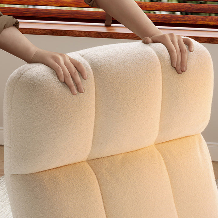 Sillón decorativo rectangular moderno y minimalista de acero y tela sherpa con respaldo y reposabrazos ajustables para dormitorio 