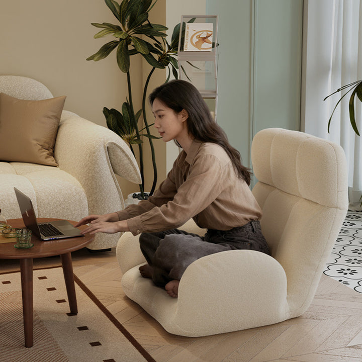 Sillón decorativo rectangular moderno y minimalista de acero y tela sherpa con respaldo y reposabrazos ajustables para dormitorio 