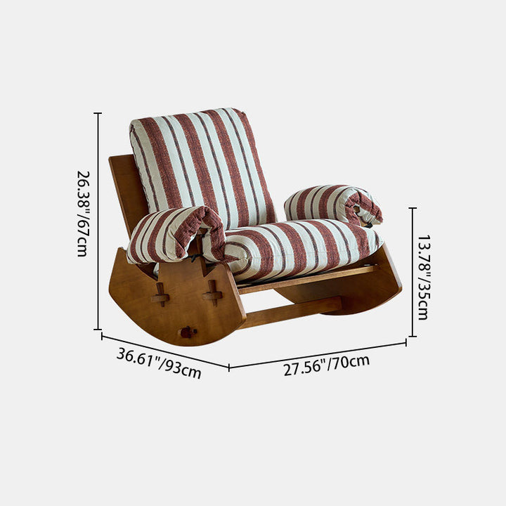 Chaise à bascule de style rétro contemporain en bois massif et lin détachable, lavable, avec siège rembourré, dossier et accoudoirs pour salon 