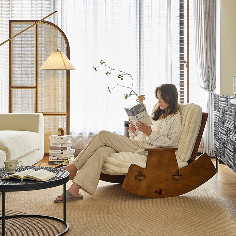 Moderner Retro-Schaukelstuhl aus Massivholz mit Leinen- &amp; Samtbezug, abnehmbarem und waschbarem Design sowie gepolstertem Sitz, Rückenlehne und Armlehnen für das Wohnzimmer 