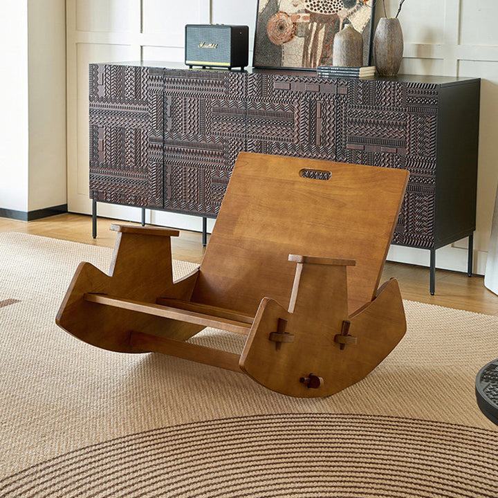 Moderner Retro-Schaukelstuhl aus Massivholz mit Leinen- &amp; Samtbezug, abnehmbarem und waschbarem Design sowie gepolstertem Sitz, Rückenlehne und Armlehnen für das Wohnzimmer 