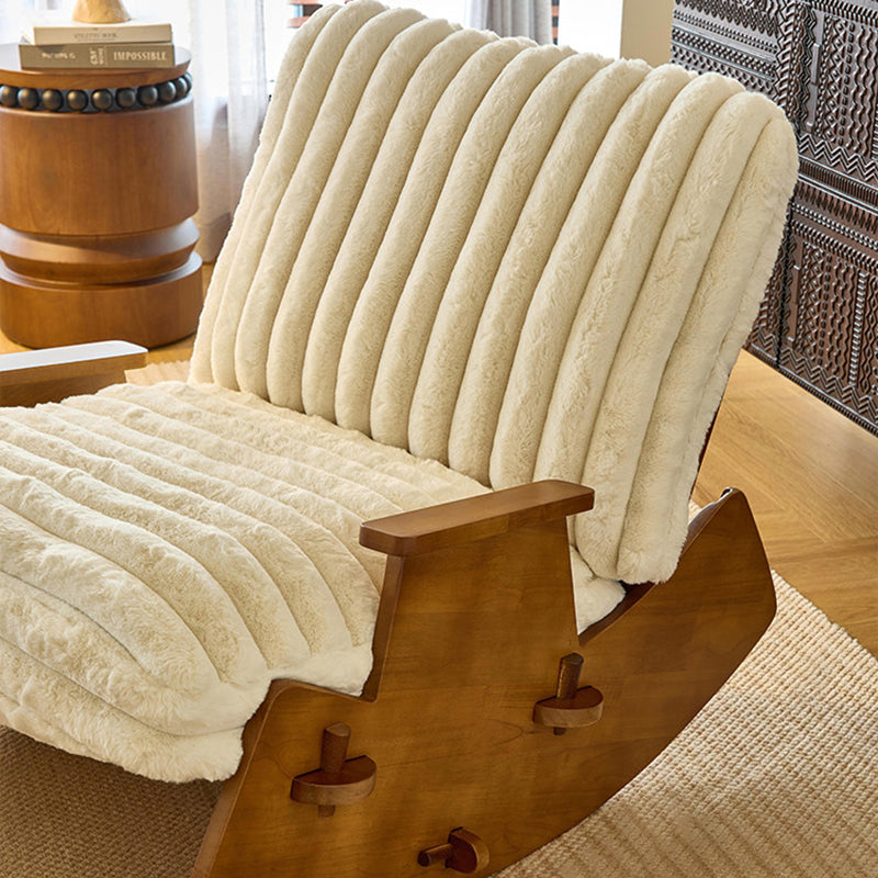Moderner Retro-Schaukelstuhl aus Massivholz mit Leinen- &amp; Samtbezug, abnehmbarem und waschbarem Design sowie gepolstertem Sitz, Rückenlehne und Armlehnen für das Wohnzimmer 