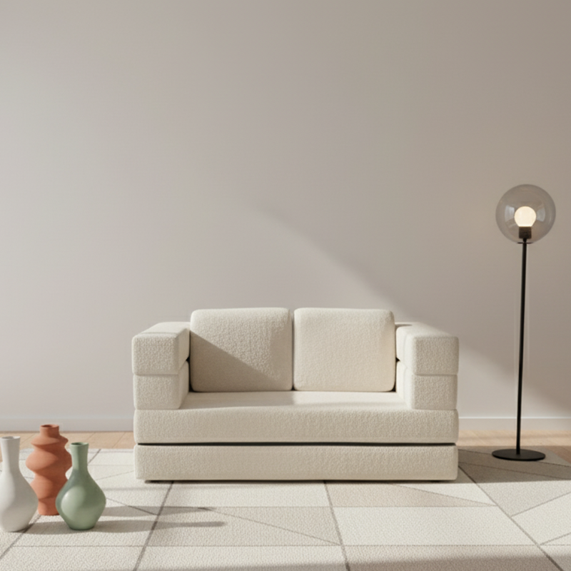 Modern Minimalist Foldable Sofa Bed For Living Room &amp; Bedroom - Chenille Compression Convertible Couch With High Resilience Foam For Small Spaces